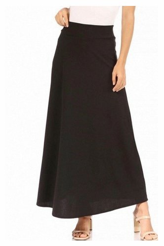 Casual Solid Flare A-Line Long Skirt