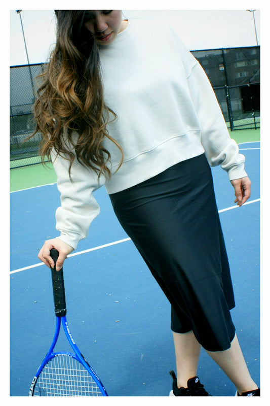 Hi-waisted, Long All-activity Skirt with Attached Capri-length Leggings