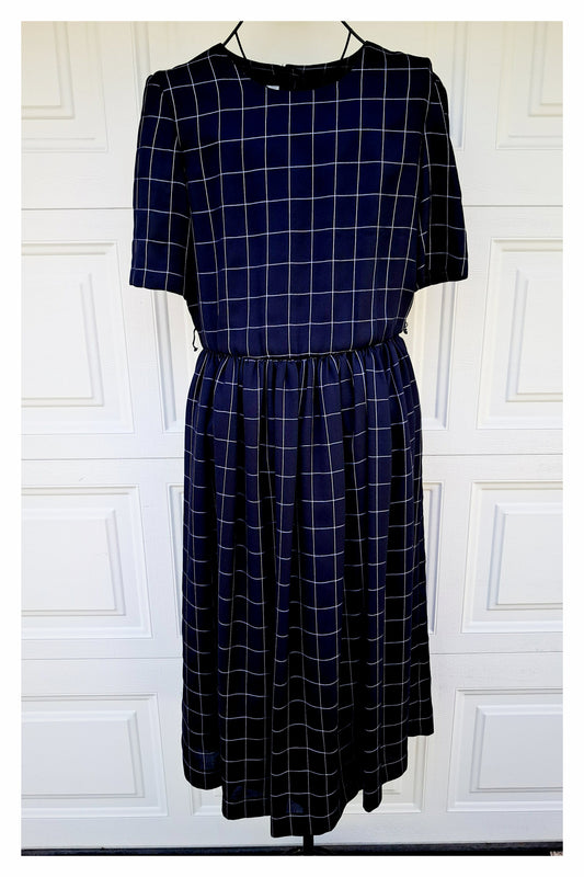 Talbots Short-Sleeve, Navy Blue Pleated Maxi Dress, Size 10