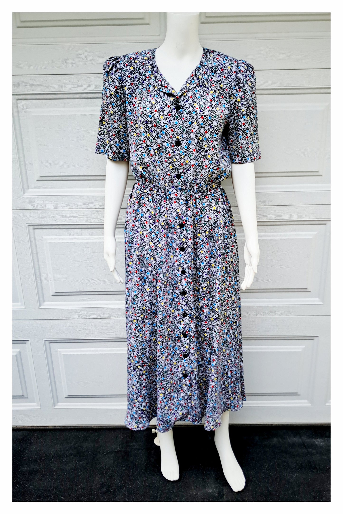 Talbots Short Sleeve, B/W & Multicolored Polka Dot Maxi Dress, Size 10
