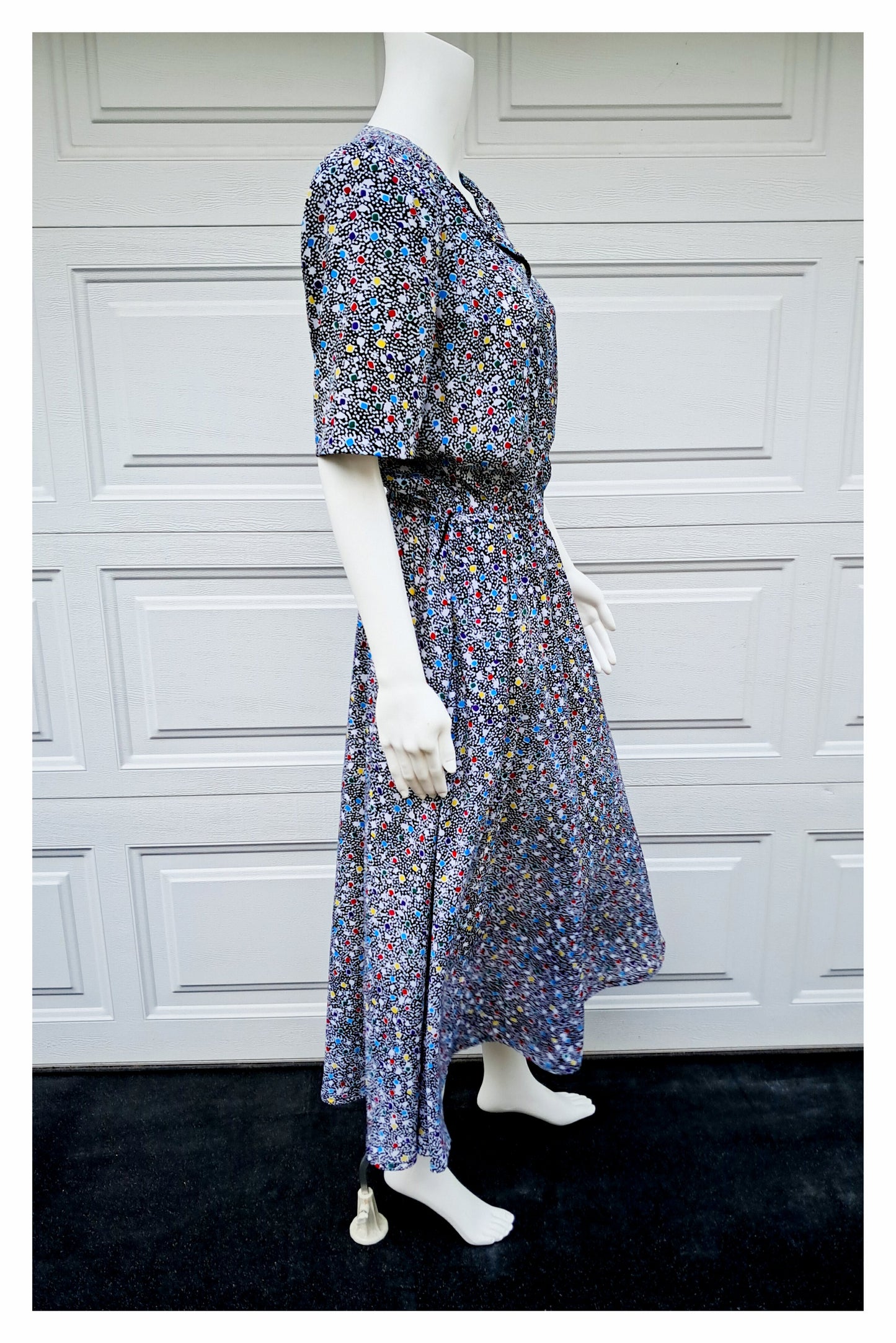 Talbots Short Sleeve, B/W & Multicolored Polka Dot Maxi Dress, Size 10