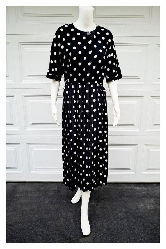 Talbots Short Sleeve, Black & White Polka Dot Maxi Dress, Size 10