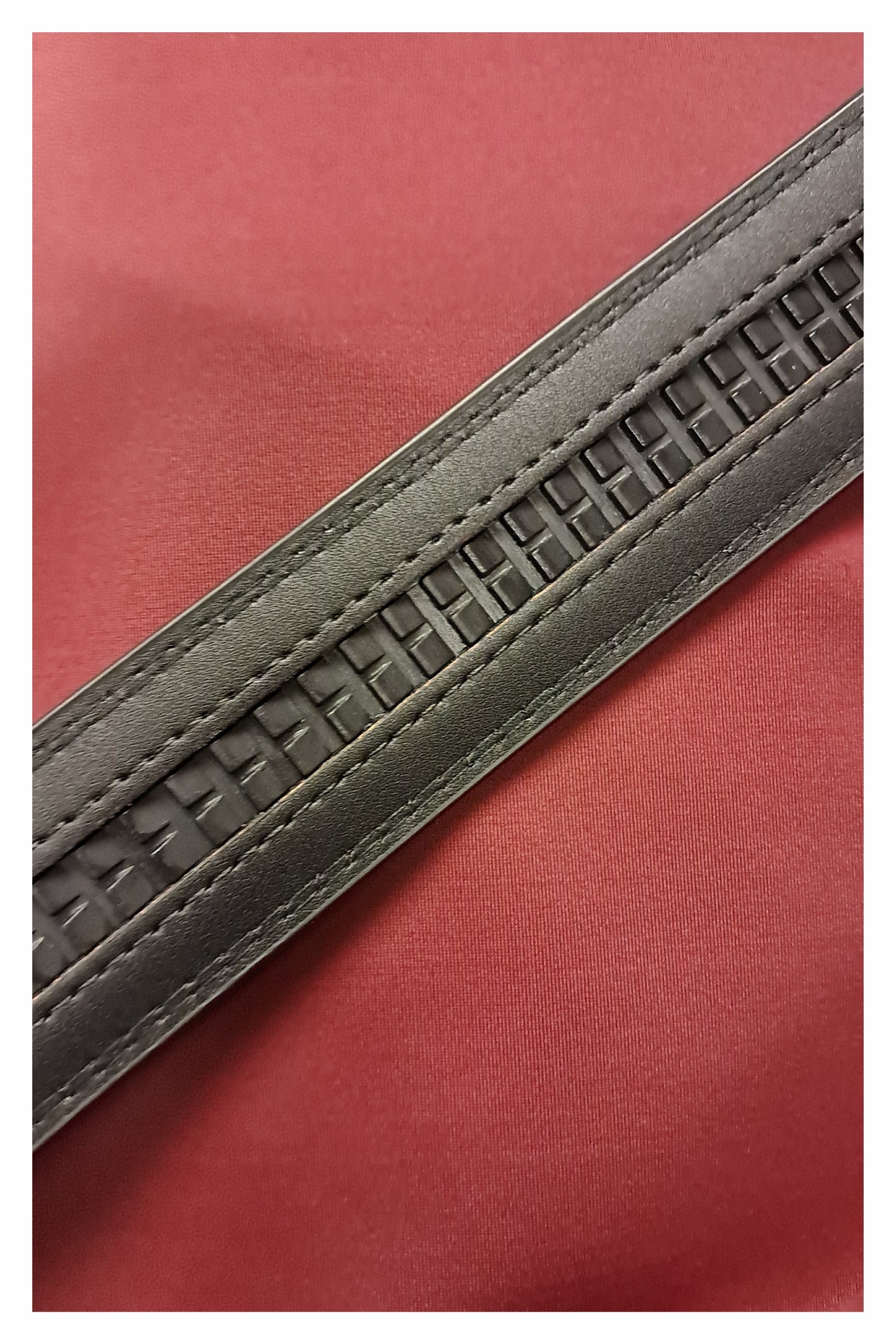 Black Genuine Leather Belt with Sliding Ratchet Buckle