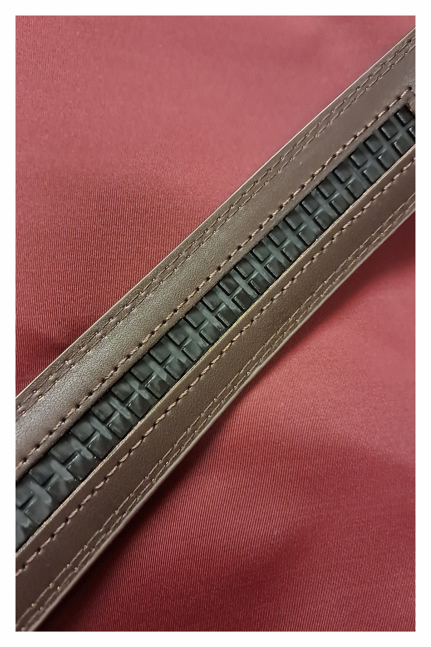Brown Genuine Leather Belt with Sliding Ratchet Buckle